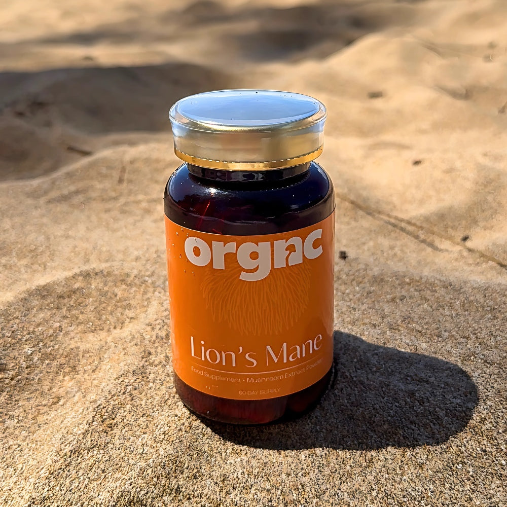 Lion’s Mane Orgnc Bottle on Sand